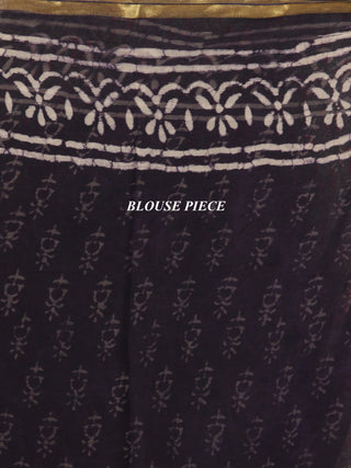 Blue Off White Hand Block Printed Chiffon Saree With Zari Border - S031704687