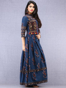 Naaz Roheen - Hand Block Printed Long Cotton Box Pleated Embroidered Jacket Dress - DS98F001