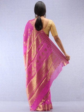 Banarasee Chiffon Saree With Golden Zari Weave - Orchid Pink & Gold - S031704360