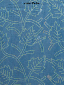 Sky Blue Coral Green Hand Block Printed Chiffon Saree with Zari Border - S031703237