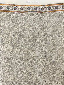 Ivory Indigo Mustard Ajrakh Hand Block Printed Modal Silk Saree - S031704233