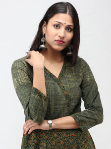 Green Yellow Ajrakh Hand Block Printed Cotton Kurta  - K209F1624