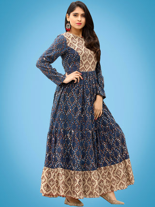 Taraab - Long Hand Block Printed Cotton Tier Dress - D139F1728