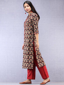 Black Beige Maroon Ajrakh Hand Block Printed Kurta With Round Collar  - K198F1842