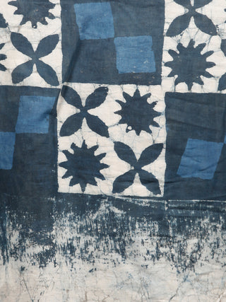 Indigo White Hand Block Printed Cotton Mul Saree - S031703485