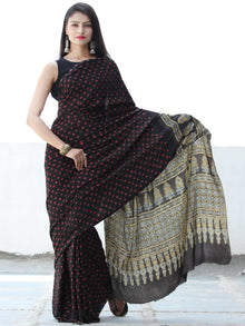 Black Red Indigo Mustard Bandhej Modal Silk Saree With Ajrakh Printed Pallu & Blouse - S031703876