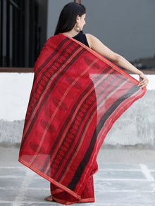 Red- Black Bagh Hand Block Printed Maheswari Silk Saree With Resham Border - S031703831