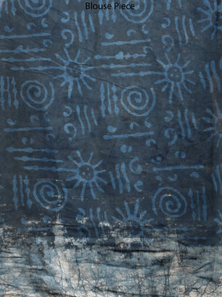 Indigo White Hand Block Printed Cotton Mul Saree - S031703485