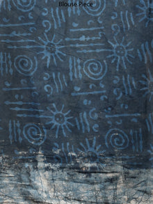 Indigo White Hand Block Printed Cotton Mul Saree - S031703485
