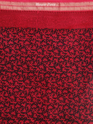 Red- Black Bagh Hand Block Printed Maheswari Silk Saree With Resham Border - S031703831