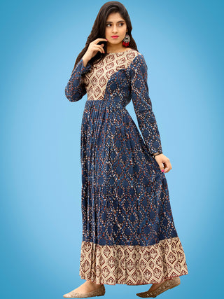 Taraab - Long Hand Block Printed Cotton Tier Dress - D139F1728