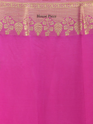 Banarasee Chiffon Saree With Golden Zari Weave - Orchid Pink & Gold - S031704360