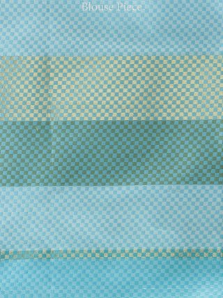 Banarasee Organza Saree With Zari & Resham Work - Ivory Sky Blue & Gold  - S031704312