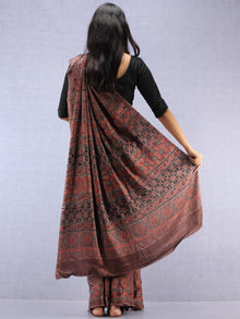 Kashish Beige Black Ajrakh Hand Block Printed Modal Silk Saree - S031704448