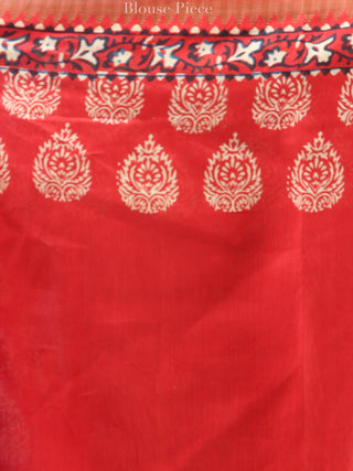 Red Ivory Hand Block Printed Chanderi Saree With Geecha Border - S031704509