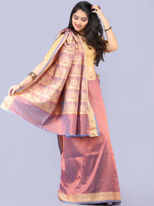 Banarasee Semi Silk Self Weave Saree With Resham Border - Blue Pink Gold - S031704293