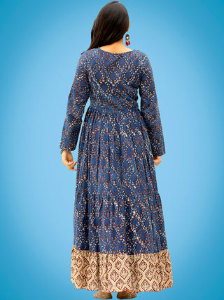 Taraab - Long Hand Block Printed Cotton Tier Dress - D139F1728