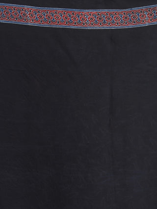 Indigo Ivory Red Ajrakh Hand Block Printed Modal Silk Saree - S031704120
