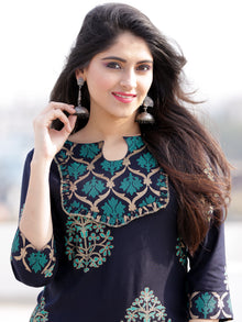 Raashida - Indigo Green Gold Printed Kurta Palazzo Set  - SS02F2004