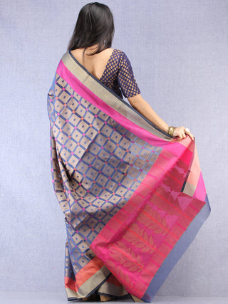 Banarasee Super Net Saree With Zari Border - Blue Copper Purple  - S031704382