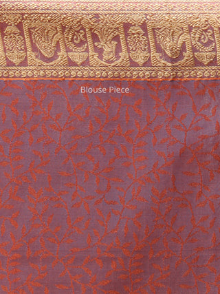 Banarasee Semi Silk Self Weave Saree With Resham Border - Blue Pink Gold - S031704293