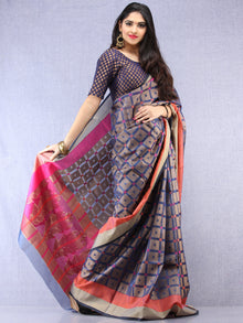 Banarasee Super Net Saree With Zari Border - Blue Copper Purple  - S031704382