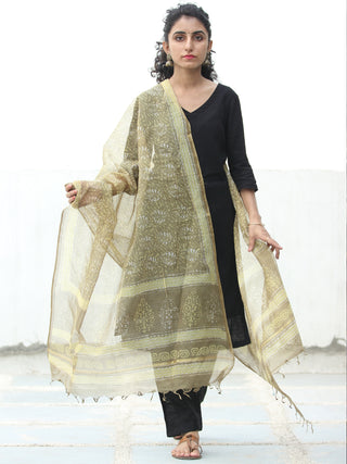 Mustard Ivory Kota Silk Hand Block Printed Dupatta - D04170514