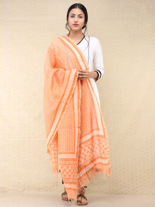 Peach Red Chanderi Hand Block Printed Dupatta - D04170754