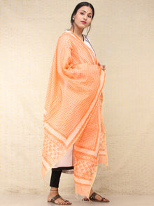 Peach Red Chanderi Hand Block Printed Dupatta - D04170754