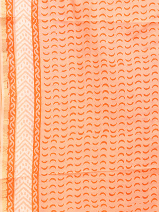 Peach Red Chanderi Hand Block Printed Dupatta - D04170754