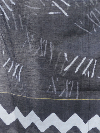 Black White  Chanderi Hand Block Printed Dupatta - D04170604