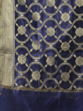 Banarasi Chanderi Dupatta With Zari Work - Navy Blue & Gold - D04170858
