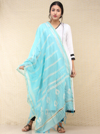 Sky Blue White Chanderi Hand Block Printed Dupatta - D04170755