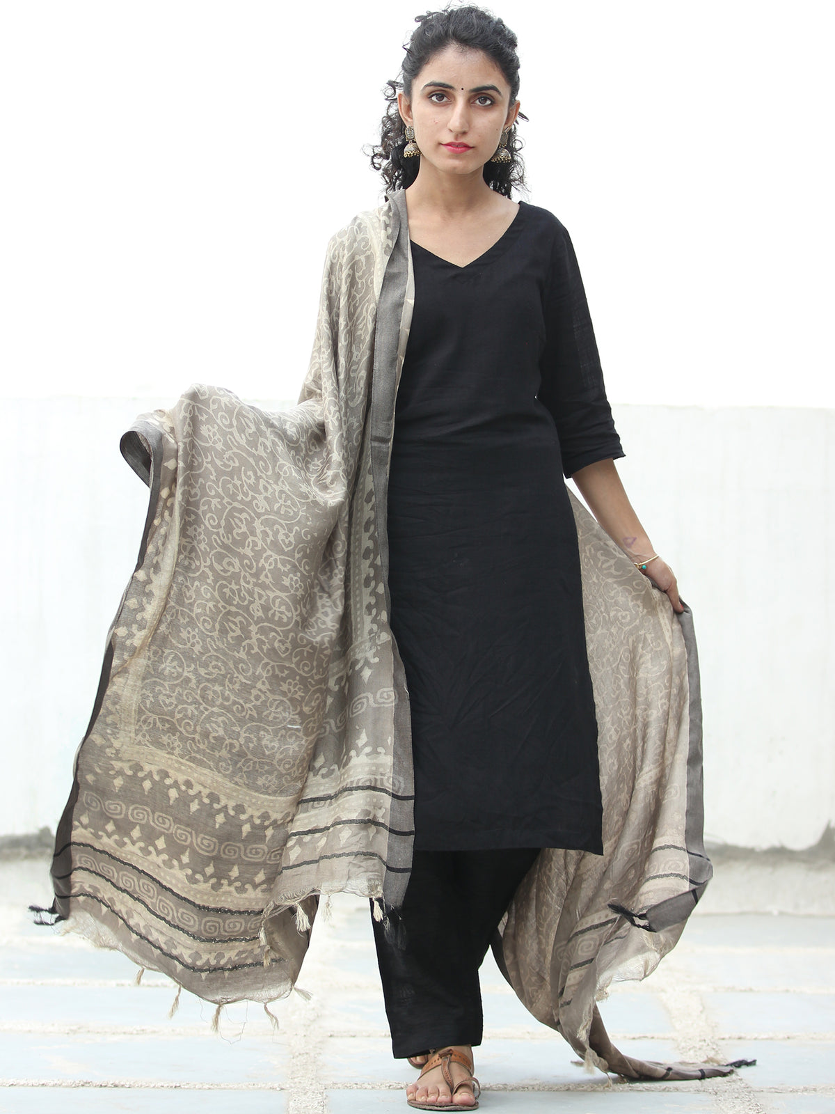 Kashish Ivory Cotton Silk Hand Block Printed Dupatta  - D04170517
