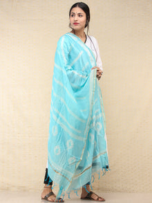 Sky Blue White Chanderi Hand Block Printed Dupatta - D04170755