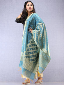 Banarasi Chanderi Dupatta With Resham Work - Steel Blue & Gold - D04170859