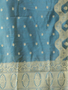 Banarasi Chanderi Dupatta With Resham Work - Steel Blue & Gold - D04170859