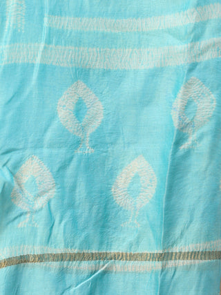 Sky Blue White Chanderi Hand Block Printed Dupatta - D04170755