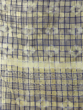 Light Yellow Blue Silver Cotton Art Silk Hand Block Printed Dupatta  - D04170605