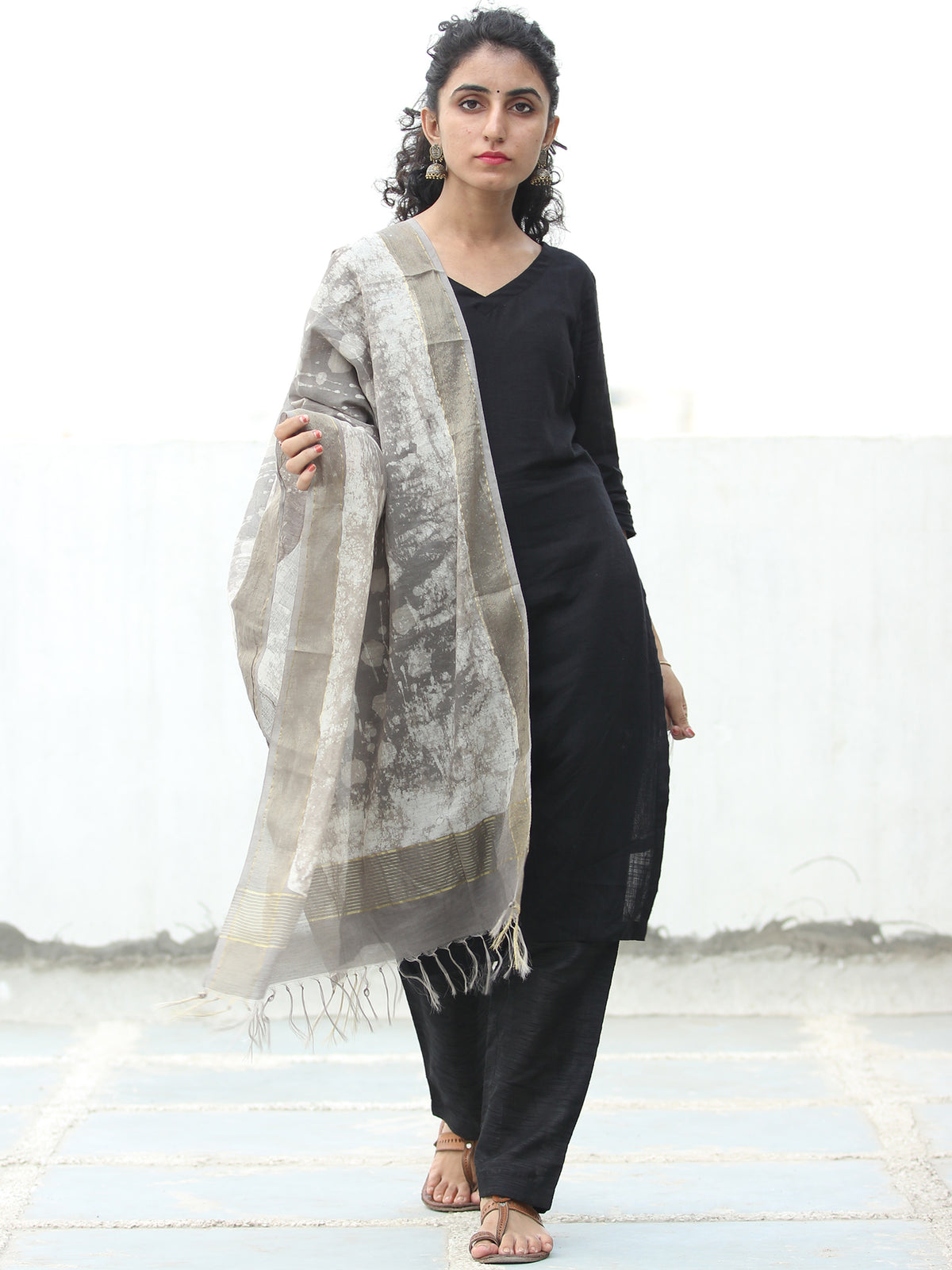 Kashish Ivory Chanderi Hand Block Printed Stole - D04170518