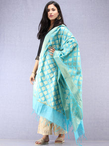 Banarasi Chanderi Dupatta With Zari Work - Sky Blue & Gold - D04170860