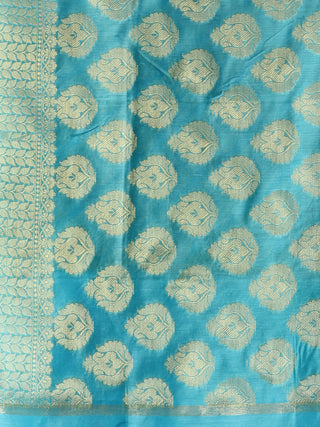 Banarasi Chanderi Dupatta With Zari Work - Sky Blue & Gold - D04170860