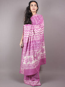 Purple White Cotton Hand Block Bagru Printed Saree - S03170275