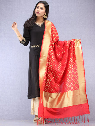 Banarasi Kanni Dupatta With Zari Work - Red & Gold - D04170862