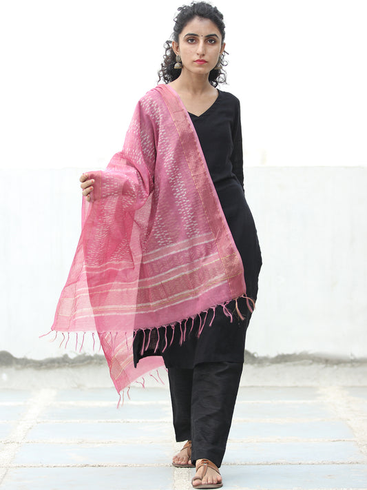 Pink Ivory Chanderi Hand Block Printed Stole - D04170520