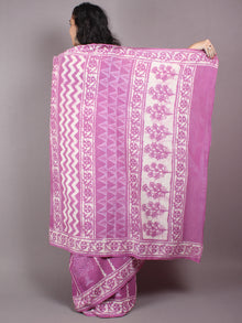 Purple White Cotton Hand Block Bagru Printed Saree - S03170275