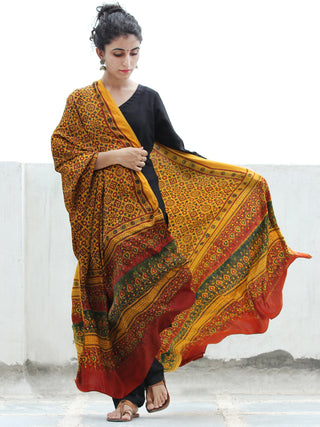 Yellow Red Green Ajrakh Hand Block Printed Modal Silk Dupatta - D04170369