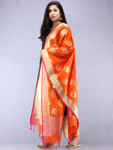 Banarasi Kanni Silk Dupatta With Zari Work - Orange & Gold - D04170863