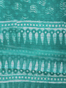 Green White Kota Doria Cotton Hand Block Printed Dupatta  - D04170609