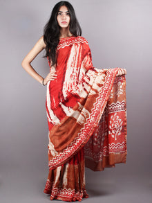 Red Shades Hand Dyed & Block Printed in Natural Vegetable Colors Chanderi Saree - S03170149